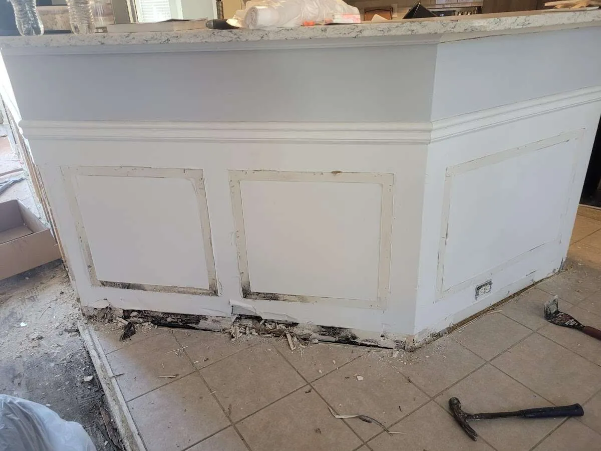 Water damage and mold on kitchen during Storm Damage Restoration in Vacaville